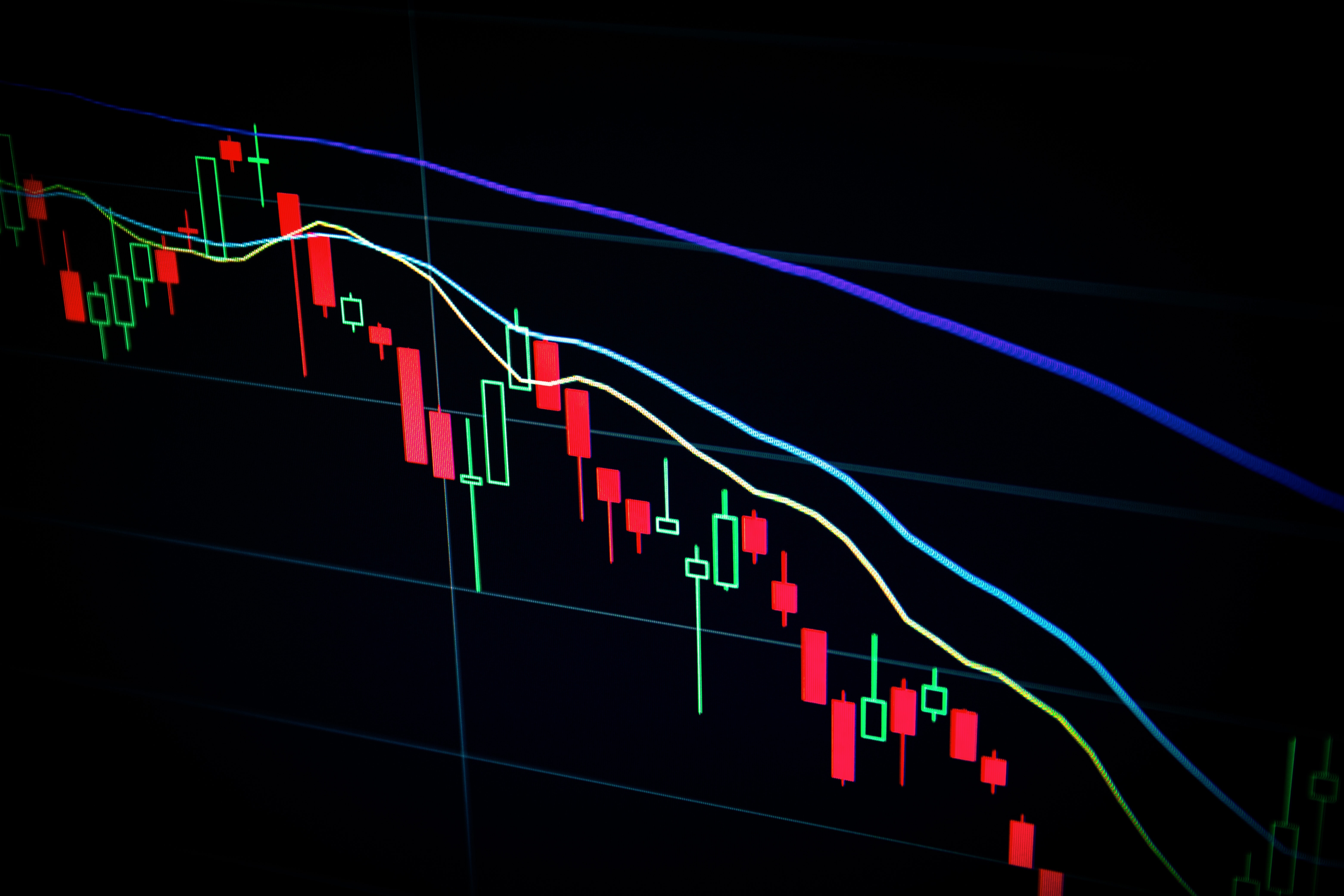 Red and green candlestick chart with black background